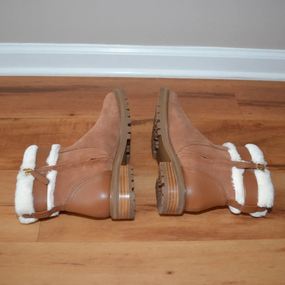 KATE SPADE NEW Bailee Faux Fur Lined Warm Gingerbread suede Ankle Booties 7.5